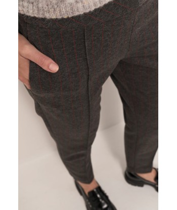 PAN - Pantalon cigarette gris anthracite en maille Milano à motif rayures 7/8e ou a consommer sur place