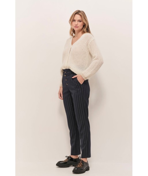 PARROT - Pantalon tapered  marine à motif rayures et boutons apparents Jusqu'à 80% De Réduction