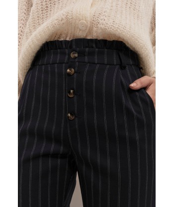 PARROT - Pantalon tapered  marine à motif rayures et boutons apparents Jusqu'à 80% De Réduction