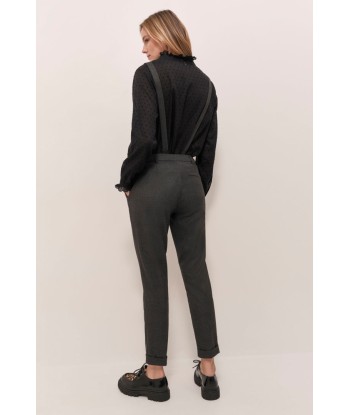 PAX - Pantalon anthracite 7/8e esprit salopette à motif prince-de-galles les ligaments