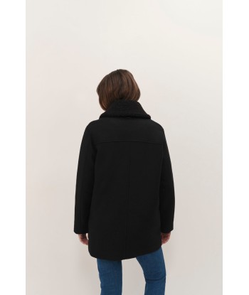 DORA - Manteau mi-long noir col amovible sherpa bouclette Economisez 