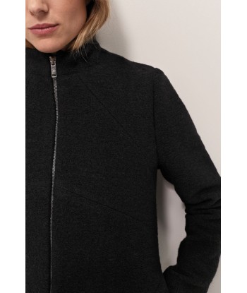 DOFFEN - Manteau droit noir en laine bouillie destockage