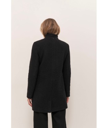 DOFFEN - Manteau droit noir en laine bouillie destockage