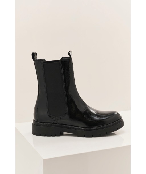 O.FINAL - Chelsea boots crantés noirs en cuir verni les muscles