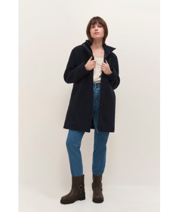 DIANA - Manteau mi-long marine en sherpa bouclette soldes