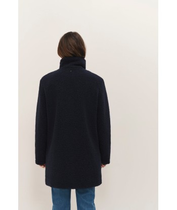 DIANA - Manteau mi-long marine en sherpa bouclette soldes