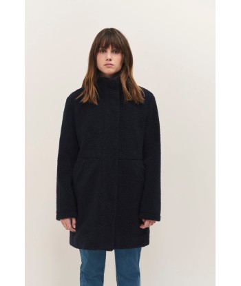 DIANA - Manteau mi-long marine en sherpa bouclette soldes