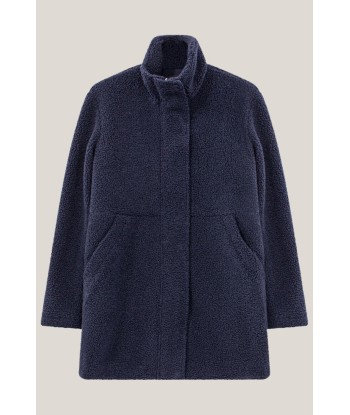 DIANA - Manteau mi-long marine en sherpa bouclette soldes