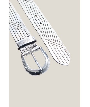 ANJA - Ceinture silver en cuir métallisé et lignes graphiques fabriquée en France Voir les baskets