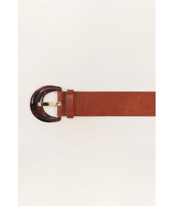 ALIA -Ceinture large toffee en cuir lisse boucle résine fantaisie fabriquée en France acheter en ligne