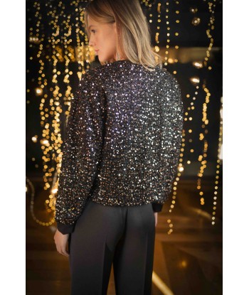 CLIVE - Chemise platine brodée sequins français