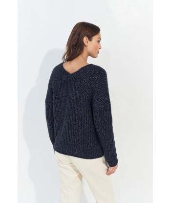 TIMEO - Pull marine tricot lurex encolure V devant/dos le concept de la Pate a emporter 