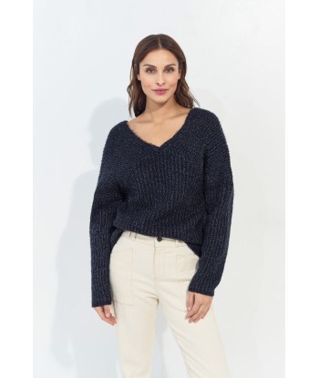 TIMEO - Pull marine tricot lurex encolure V devant/dos le concept de la Pate a emporter 