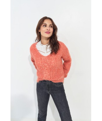 TIAGO - Pull orange tricot réversible devant/dos Venez découvrir notre 