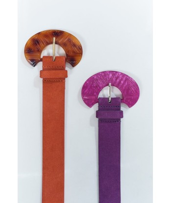 APIS - Ceinture orange cuir velours certifié boucle résine fantaisie Amélioration de cerveau avec