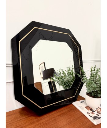 Miroir hexagonal noir et doré français