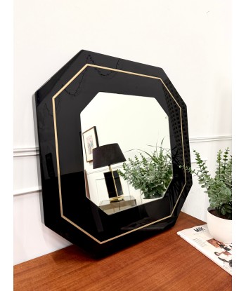 Miroir hexagonal noir et doré français