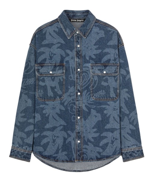 Palmity Laser Print Denim Shirt soldes