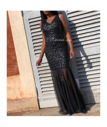 ROBE à Sequins Et Tulle NOIR Modèle SHAWNA la livraison gratuite