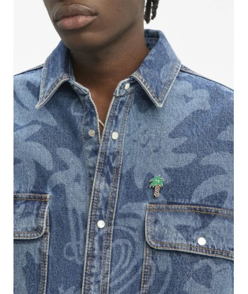 Palmity Laser Print Denim Shirt soldes