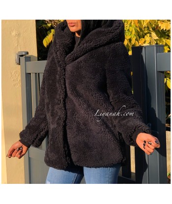 Teddy Coat à capuche OVERSIZE Modèle ZAKA NOIR livraison et retour toujours gratuits