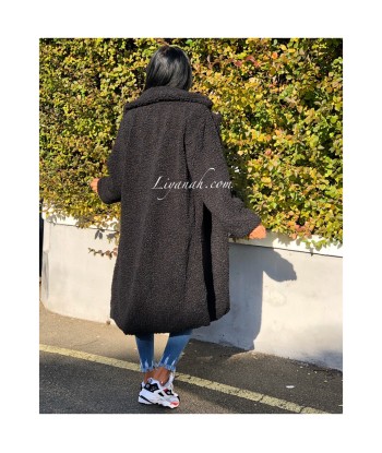 Teddy Coat Long OVERSIZE (COUPE LARGE) Modèle LEANA NOIR les muscles