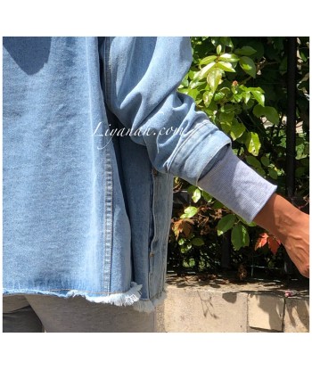 VESTE JEAN BI-MATIÈRE À CAPUCHE Modèle TESSA solde