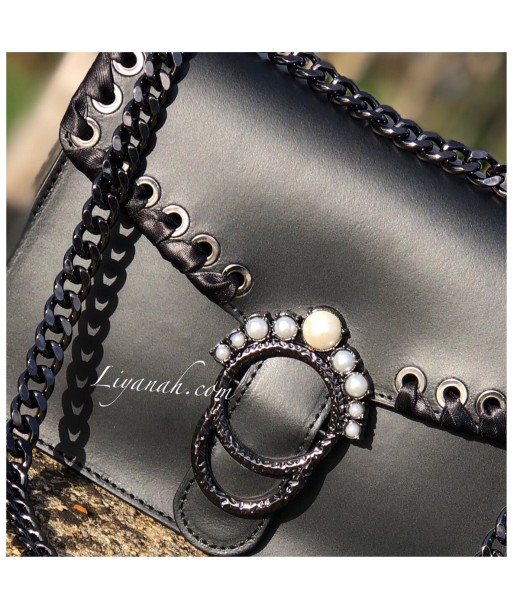 Sac Cuir Modèle LEYARA NOIR PERLES en ligne