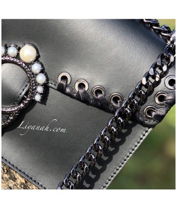 Sac Cuir Modèle LEYARA NOIR PERLES en ligne